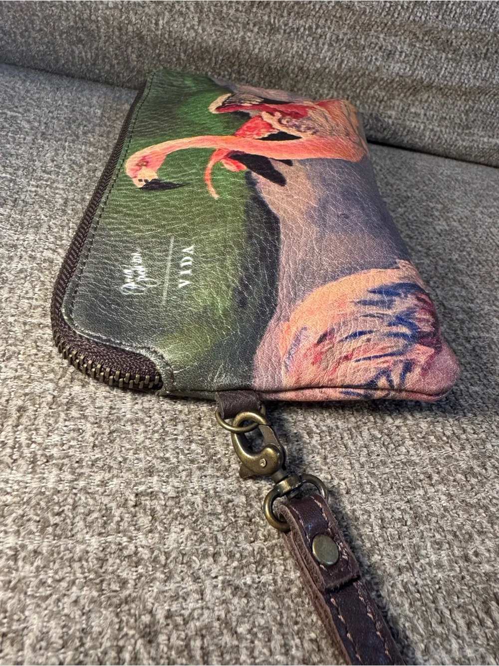 VIDA Flamingo Print Wristlet in Pink and Green - Picture 7 of 12